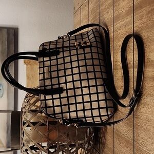 Kate Spade New New York Rachelle Windowpane Plaid black and Cream Satchel